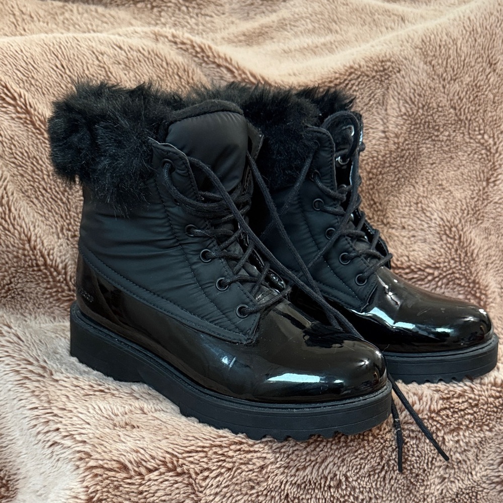 Aldo Glossy Black Fur-Trimmed Winter Boots